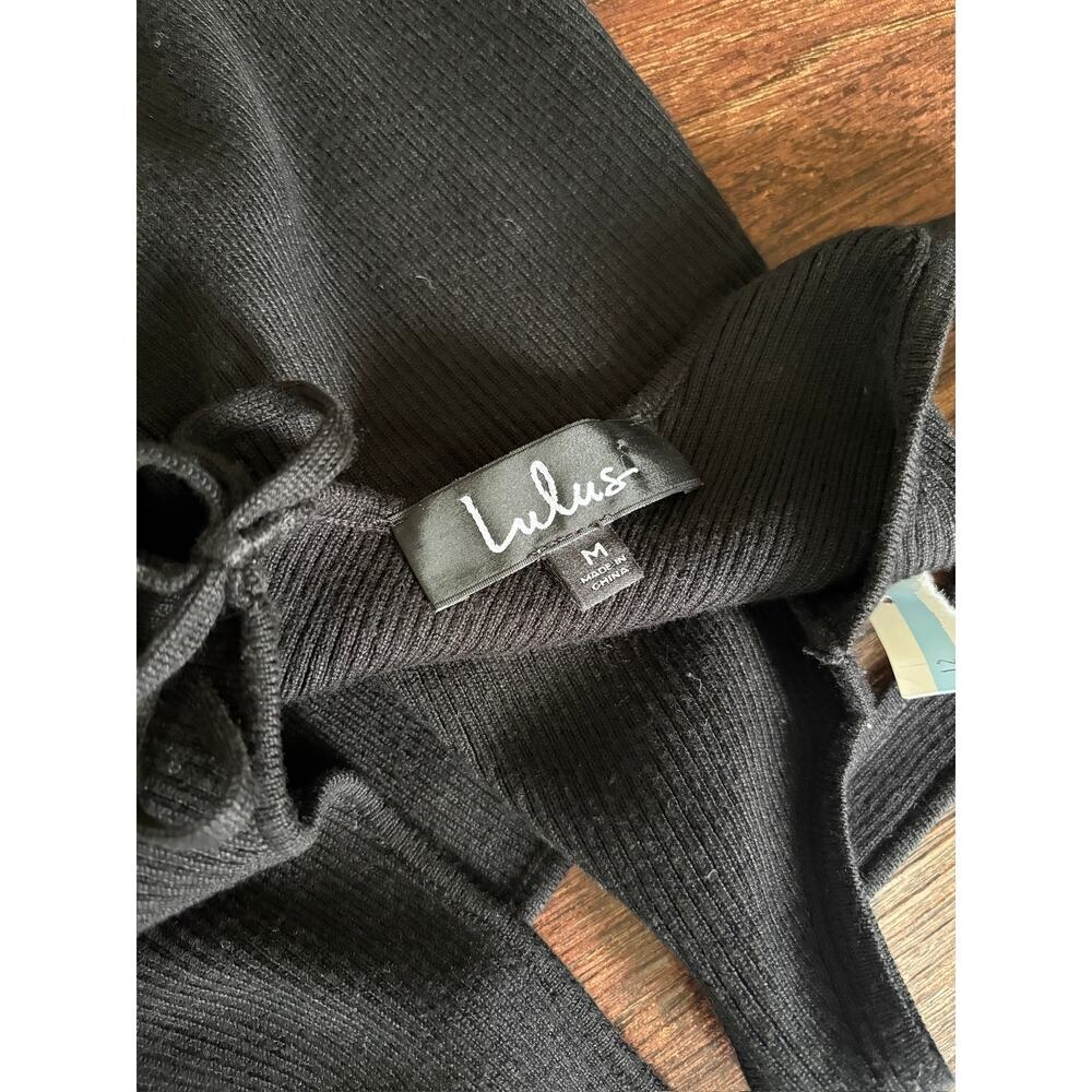 NWT Lulus Black Ribbed Knit Tie Back Tank Top Womens Size Medium Summer Knit Top - Picture 3 of 5